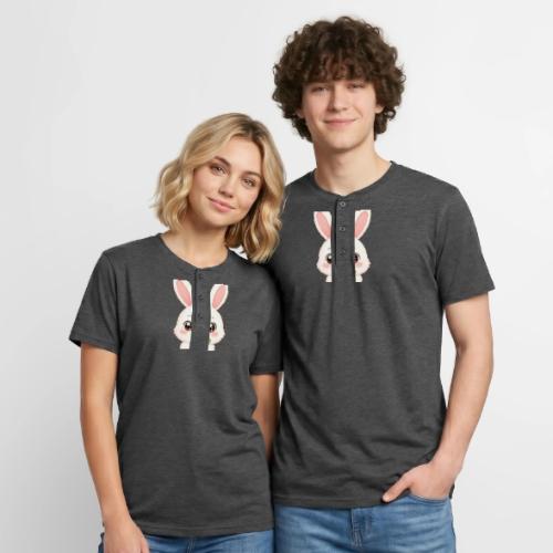 Cute Bunny Rabbit Holding Carrot – Kawaii Easter - Unisex Henley T-Shirt
