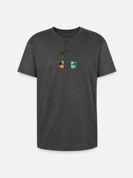 Tropical Palm Tree Beach Summer T-Shirt - Unisex Henley T-Shirt - heather black