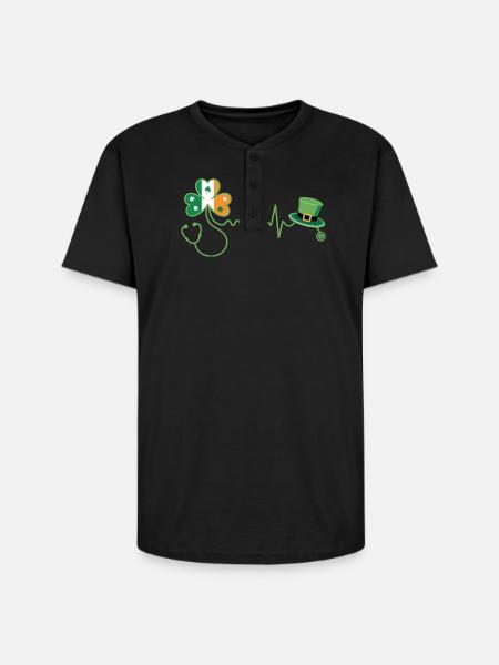 Stethoscope Shamrock Heartbeat - Unisex Henley T-Shirt - black