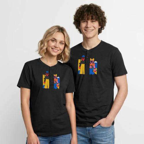 Bold Geometric Duo Pop Art - Unisex Henley T-Shirt