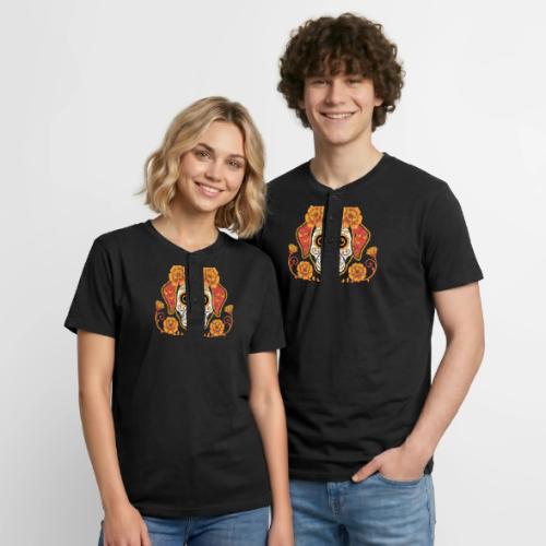 Dia De Los Muertos Dog Skull Flowers - Unisex Henley T-Shirt