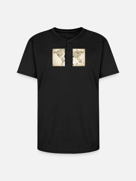 Adventure Awaits World Map - Unisex Henley T-Shirt - black