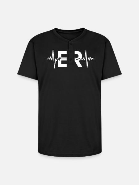 ER Pulse ECG Logo Tee - Unisex Henley T-Shirt - black