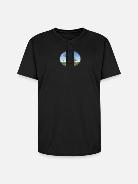 Monolophosaurus in a Prehistoric Landscape - Unisex Henley T-Shirt - black