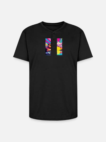 Neon Sunset Guinea Pig - Unisex Henley T-Shirt - black