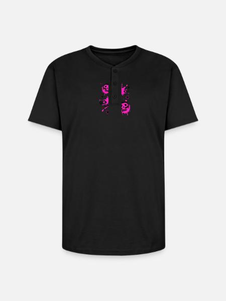 Neon Skull Guitar Splash - Unisex Henley T-Shirt - black