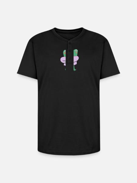 Shy Frog with Flower - Unisex Henley T-Shirt - black