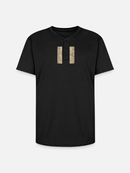 Antique double-halved world map - Unisex Henley T-Shirt - black