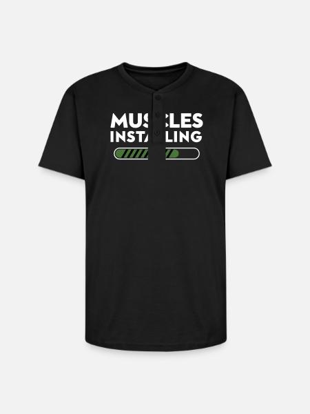 Muscles Installing Progress - Unisex Henley T-Shirt - black