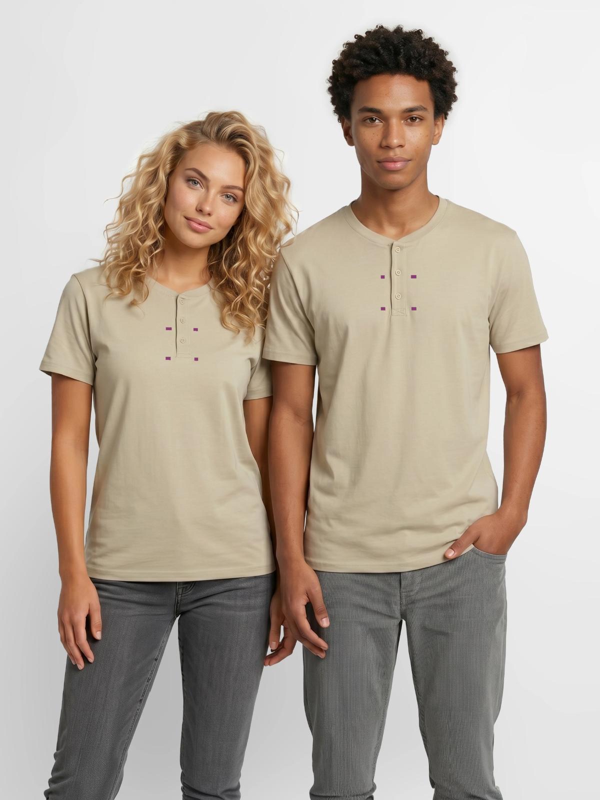 Whimsical - Unisex Henley T-Shirt - sand - Front - AI Model Female 172 light (172cm) & AI Model Male 185 dark (185cm)