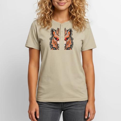 Tribal Demon Wolf Mask - Unisex Henley T-Shirt