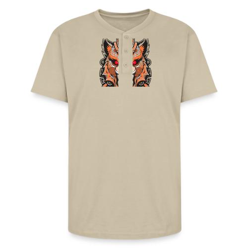 Tribal Demon Wolf Mask - Unisex Henley T-Shirt