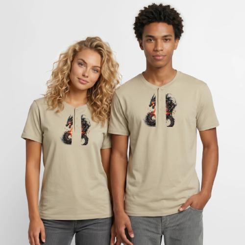 Dravon Fire Dragon Dark Fantasy Graphic T-Shirt - Unisex Henley T-Shirt