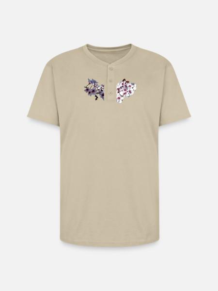 Sprig of Cherry Blossoms - Unisex Henley T-Shirt - sand