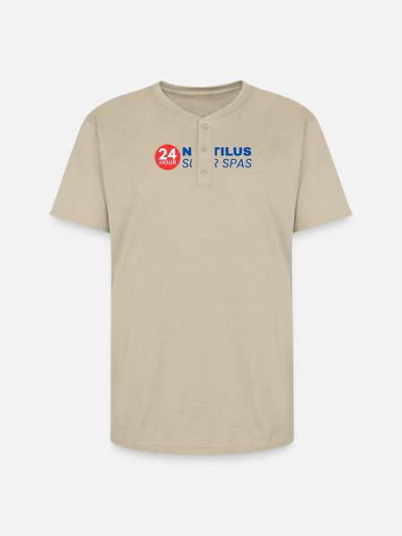 24-Hour Nautilus Super Spas - Vintage 1970s - Unisex Henley T-Shirt - sand