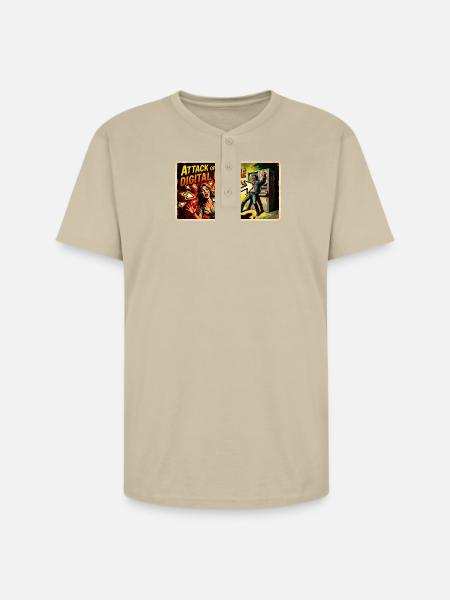 Attack of the Digital Fatigue - Unisex Henley T-Shirt - sand