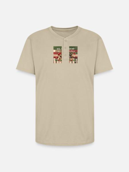 Festive Dogs on Rustic Christmas - Unisex Henley T-Shirt - sand