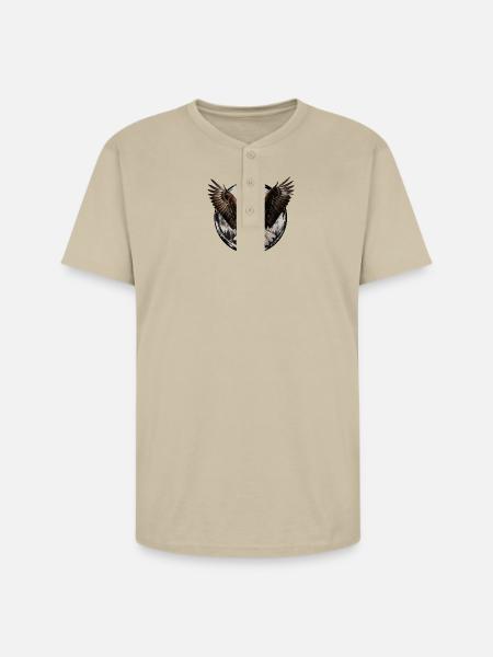 Eagle Over Mountain Circle - Unisex Henley T-Shirt - sand