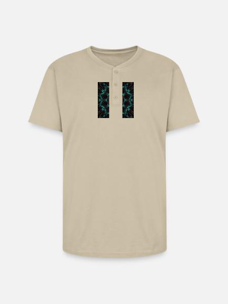 Neon Mandala Fractal Bloom - Unisex Henley T-Shirt - sand
