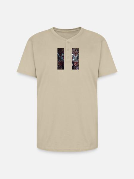 Cyberpunk Demon Mask – Chrome Tech Art - Unisex Henley T-Shirt - sand