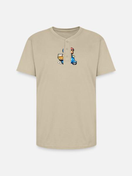 Boy and Girl on Vespa with Pizza! - Unisex Henley T-Shirt - sand