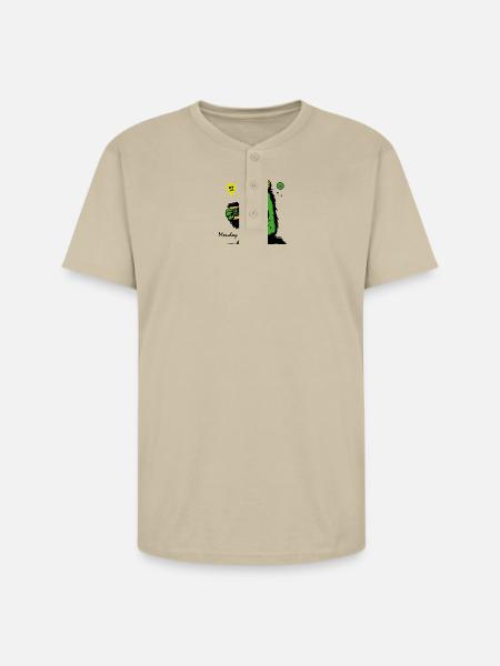 Grumpy Green Monster with Mug - Unisex Henley T-Shirt - sand