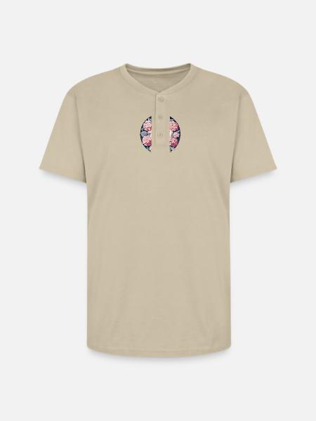 Hydrangea Circle Skunk Motif - Unisex Henley T-Shirt - sand