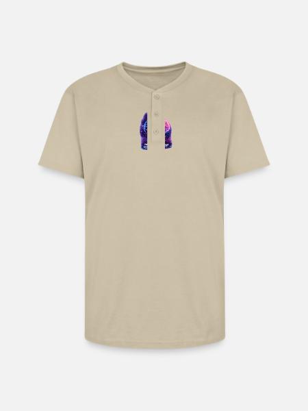 Neon Neural Gamer Mode - Unisex Henley T-Shirt - sand