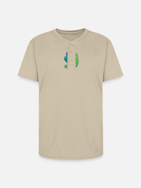 Vivid Peacock Cascade - Unisex Henley T-Shirt - sand