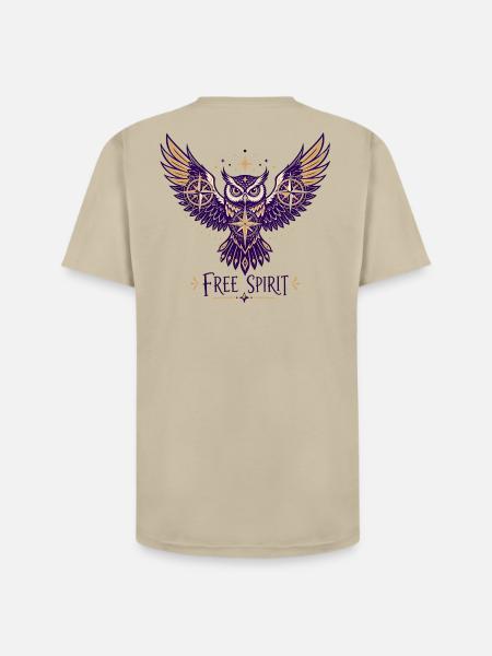  Free Spirit Owl & Stars - Unisex Henley T-Shirt - sand