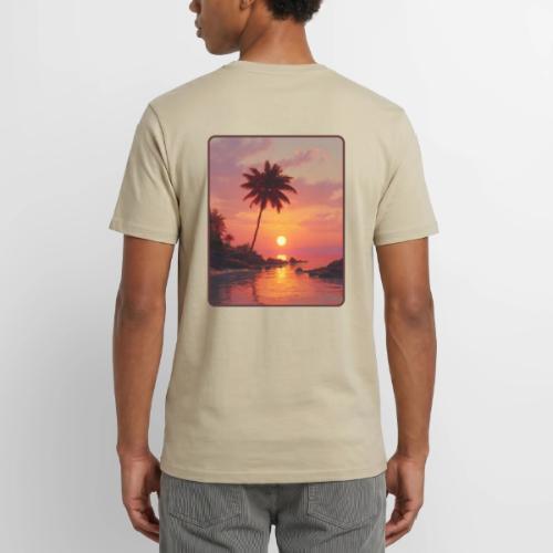 Tropical Beach Sunset Palm Design - Unisex Henley T-Shirt