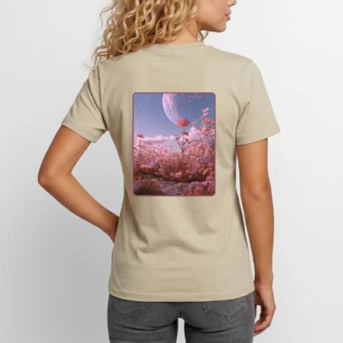 Cosmic Moon & Cosmos Flowers Art - Unisex Henley T-Shirt