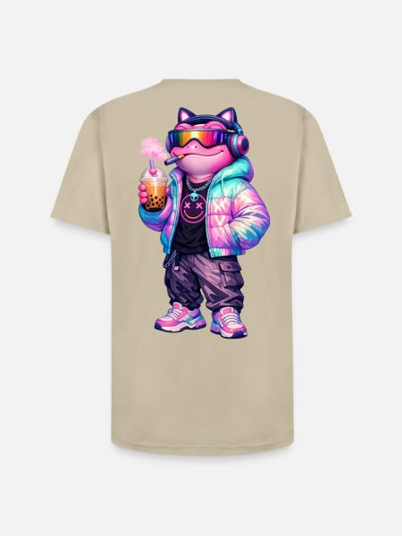 Retro CyberPunk Frog - Unisex Henley T-Shirt - sand