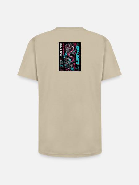 Neon Dragon Chaos Print - Unisex Henley T-Shirt - sand