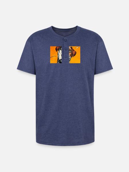 Surprised Pup Pop Portrait - Unisex Henley T-Shirt - heather indigo