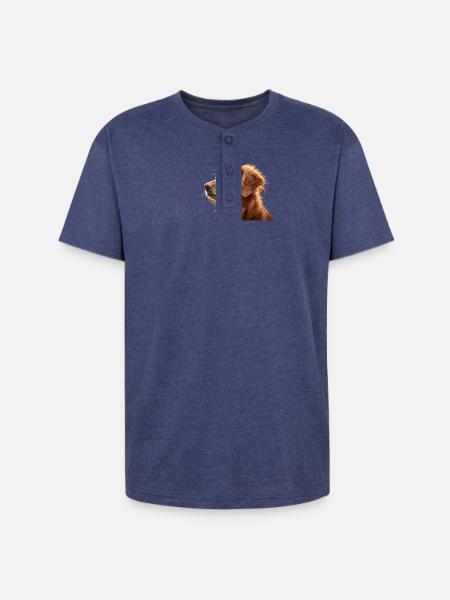 Warm Golden Retriever Silhouette Art - Unisex Henley T-Shirt - heather indigo