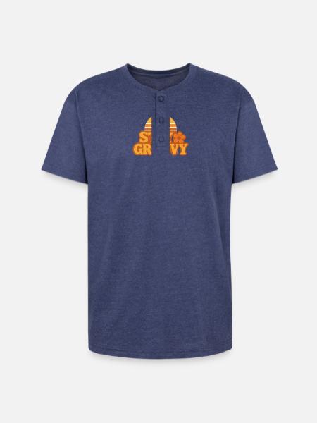 Retro Sunset Stay Groovy Graphic - Unisex Henley T-Shirt - heather indigo