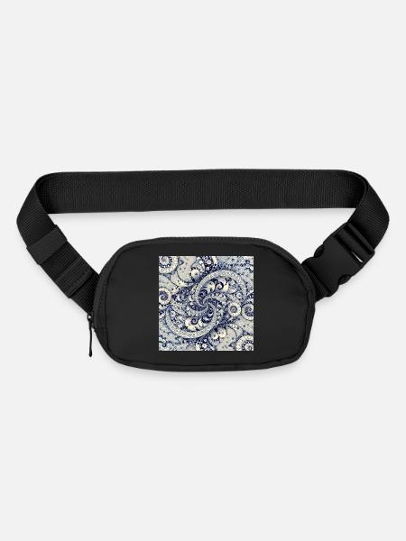Blue Paisley Fractal Swirl - Matte Hip Bag - black