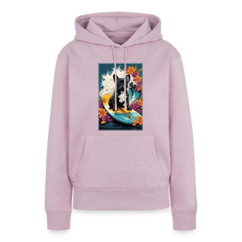 French Bulldog Surfing A Flower Wave - Women's Premium Hoodie