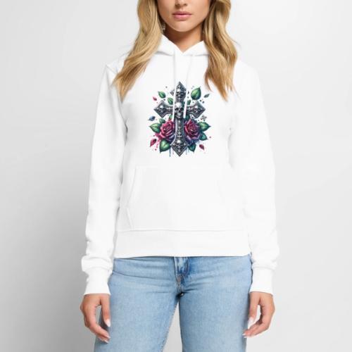 Gothic Collection - Cross, Skulls & Red Roses - Women's Premium Hoodie