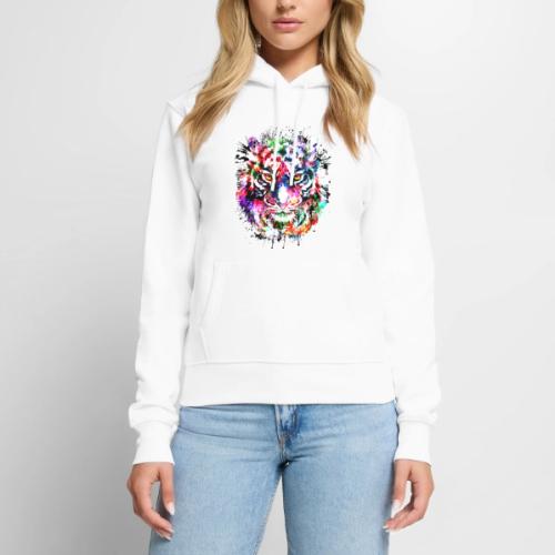 Colorful Tiger Head Portrait Drawing - Women's Premium Hoodie