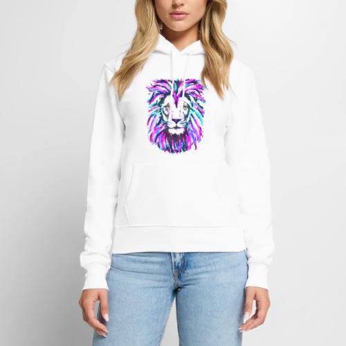Neon Pink Lion Head Portrait Drawing - Purple Lion - Women's Premium Hoodie