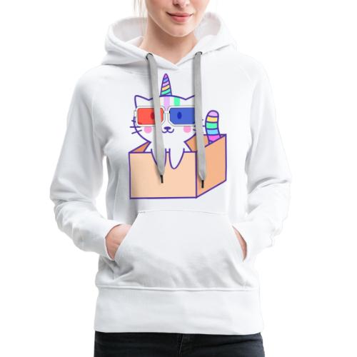 Unicorn cat with 3D glasses doing Vision Therapy! - Women's Premium Hoodie