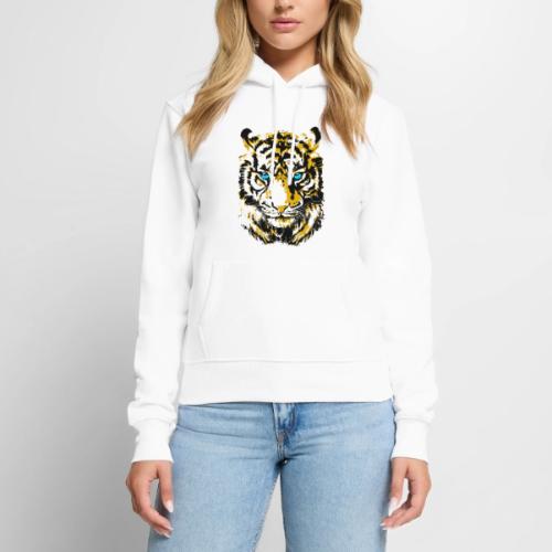 Yellow Tiger Head Portrait Drawing - Tiger Face - Women's Premium Hoodie
