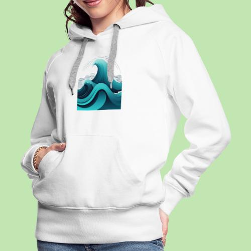 Dynamic Ocean Wave Illustration - Women's Premium Hoodie