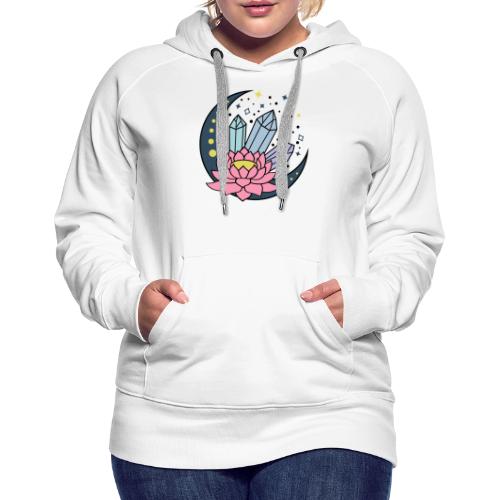 Half A Moon, Healing Crystals Lotus Flower - Women's Premium Hoodie