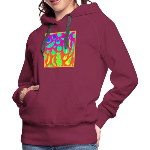 Vibrant Neon Fruits Pattern - Women's Premium Hoodie