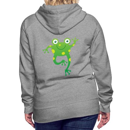 Smiling green frog waving animatedly - Women's Premium Hoodie