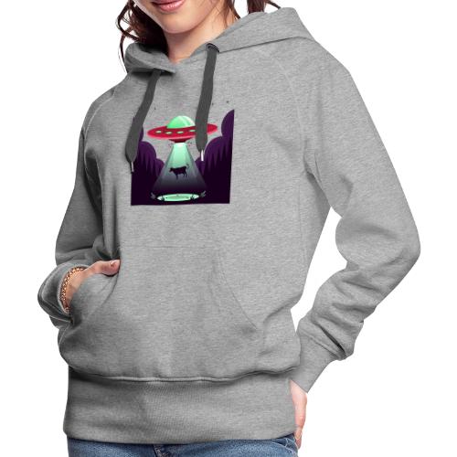 Cartoon Alien Abduction Cow - Women's Premium Hoodie