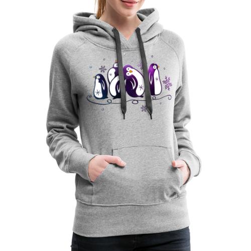 Purple penguins with snowflakes. Winter, snow and - Women's Premium Hoodie
